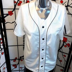 Adidas snap front black and white three strip baseball jersey size small